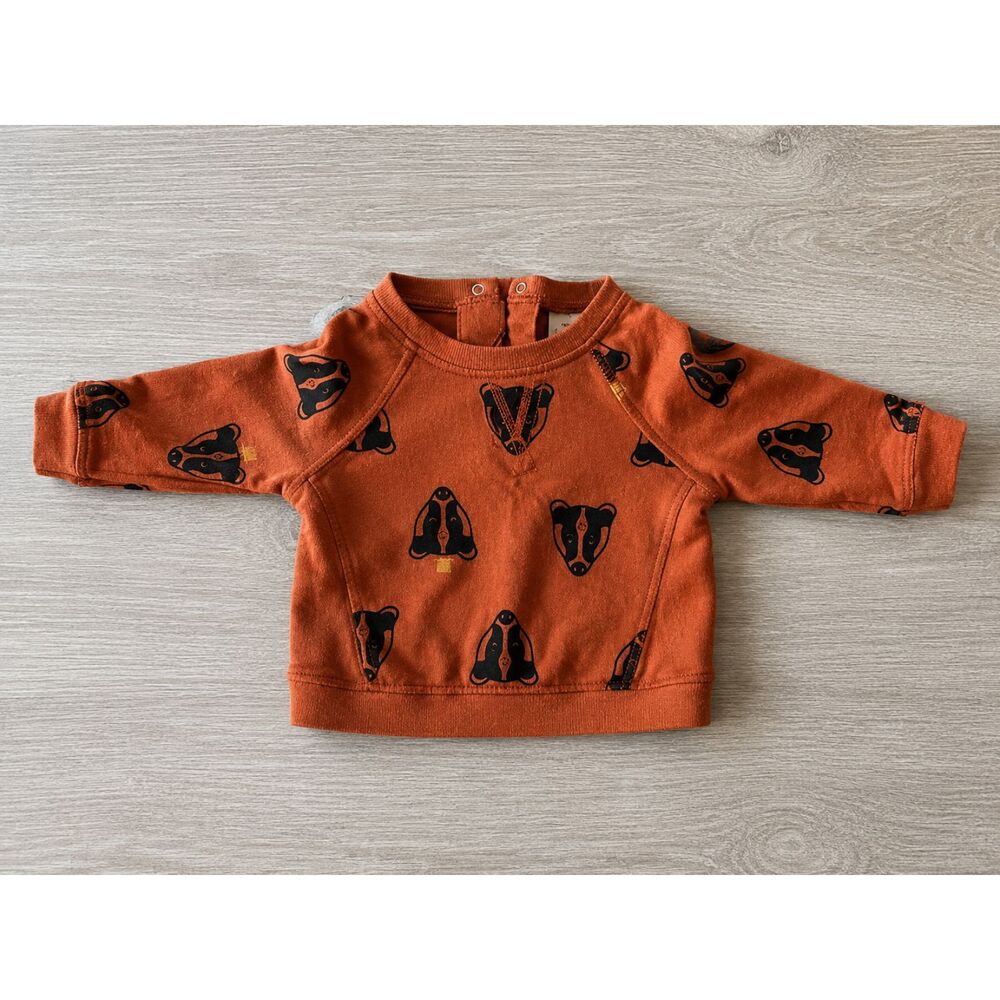 Cat & Jack Baby Badger Sweatshirt 0–3 Months Woodland Rust EUC